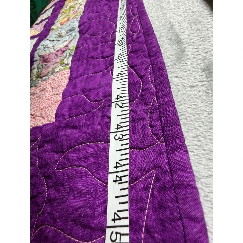 Handmade Woodland Animal Quilted Throw Blanket Purple Cotton 44x45 Fox Owl